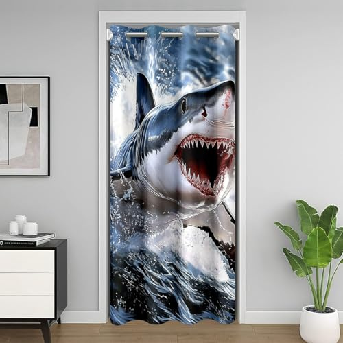 richhome Copertura per armadio per bambini, motivo squalo feroce, 106 x 203 cm, tenda per porta, privacy, mare, subacqueo, mondo marino, vita marina, pesce, divisorio per camera da letto, per donne e