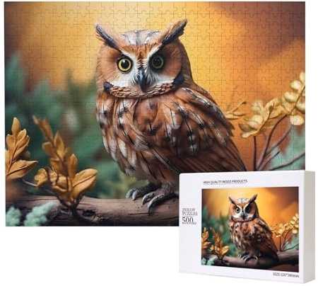 Poezjzw Baum Ast Braun Eule Erwachsene Klassisches Puzzle 500 Teile Holzpuzzle Moderne Wohnkultur Intellektuelles Spiel 52 x 38 cm