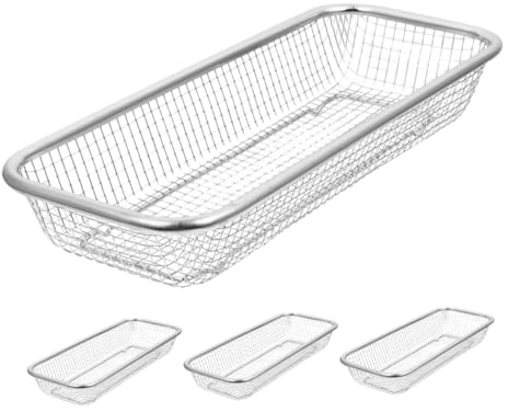 Panier Lave-vaisselle à Couverts en Acier Inoxydable 4 Pièces | Maille Rigide, Trous Uniformes, Argenté, pour Petits Objets et Accessoires de Lave-vaisselle
