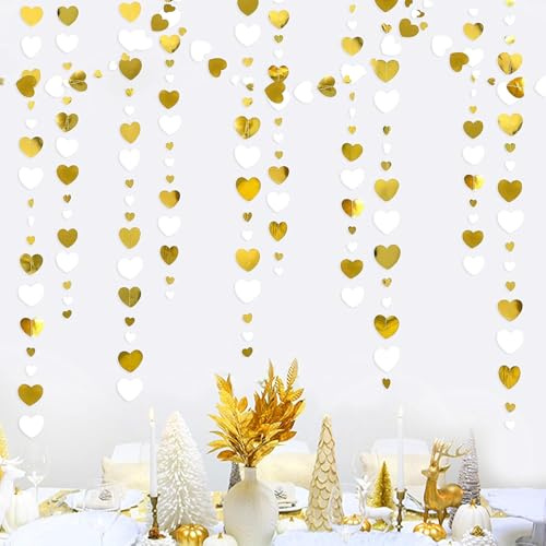 26Ft Valentinstag Party Dekorationen Weiß und Gold Herz Girlande hängende Liebe Herz Streamer Banner