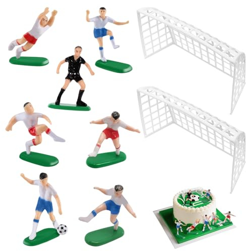 9 Piezas Decoración Tarta Fútbol con Porterías - Figuras Jugadores PVC para Cumpleaños Niños, Tema Fiesta Fútbol Cumpleaños para Niños para Fiestas Temáticas De Fútbol Deportes