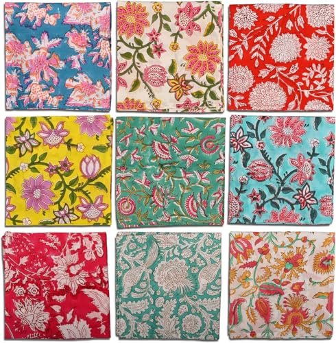 ANB ELEVATING Everyday LIVING10 Pc Cotton Cloth Napkins Hand Block Print Hand Made Size 18x18 Inch Printed Home Decor Mix Lot 10 pc Multi