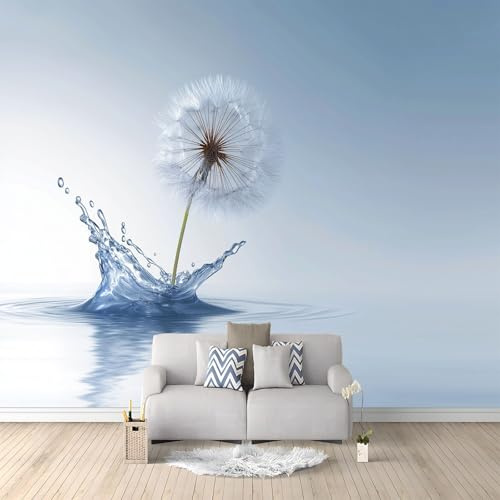 Fotomurales 3D Diente De León Salpicadura De Agua 250x175 cm Papel Pintado Fotográfico, Decoración De la Pared Murales para Salón, Dormitorio, Habitación para Niños, Pared de TV