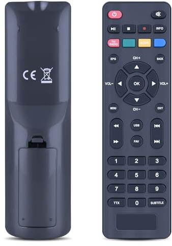 Snrigw Telecomando di ricambio adatto per TeleSystem Decoder digitale terrestre HEVC HD HDR HLG TS6815 T2HEVC DVB-T2