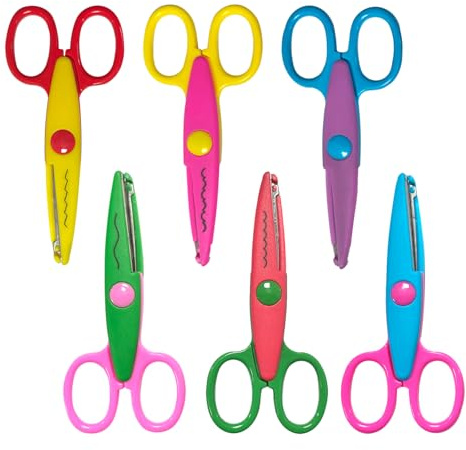 Juego de 6 tijeras de bricolaje, artesanías, tijeras de borde decorativo tijeras, de corte en zigzag, dentadas, cantadores de seguridad, diseño colorido para manualidades, tijeras de scrapbooking DIY