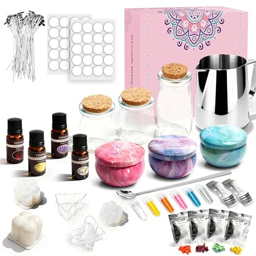 JONRRYIN Kerzen Selber Machen Set, DIY Kerzenherstellung Kit mit Schmelztopf, DIY Kerze Machen Kit Geschenkset für Erwachsene Anfänger