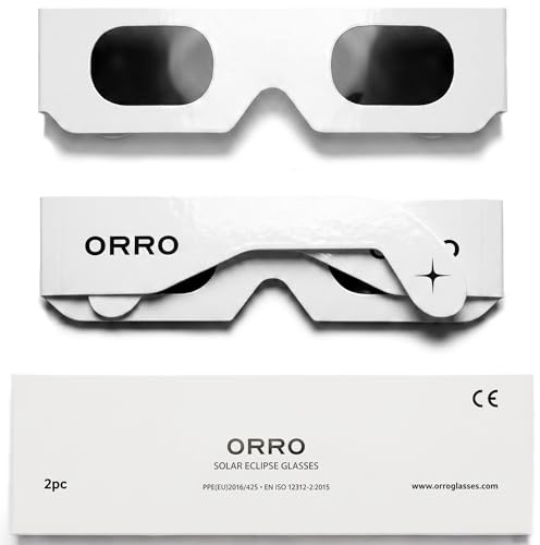 ORRO Solförmörkelseglasögon 40 mm, 2-/6-/12-pack, Certifierat Ögonskydd, Testade enligt EN ISO 12312-2:2015, CE-märkta för Direkt Solobservation - Modern Fit