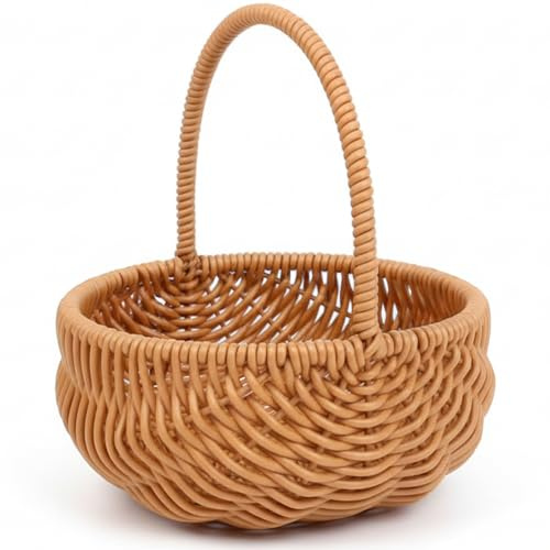 Cesta de Pascua de mimbre – Cesta pequeña tejida a mano para la búsqueda de huevos de Pascua y decoración del hogar, cestas tejidas resistentes con asa para regalos, flores y almacenamiento – Mimbr