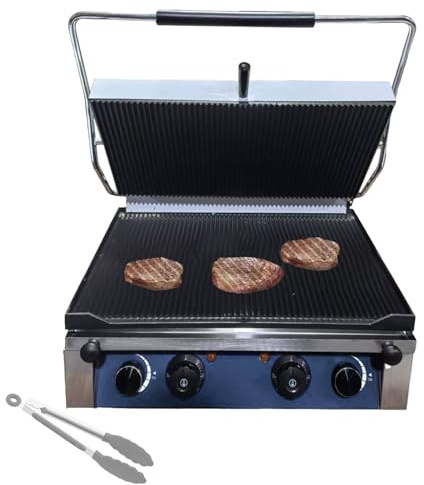 Pnpaea Piastra Tostapane da 3000 W Doppia Piastra Elettrica per Panini in Acciaio Inox,Grill Elettrico per Panini,con Controllo della Temperatura, per La Ristorazione ElectricHeating