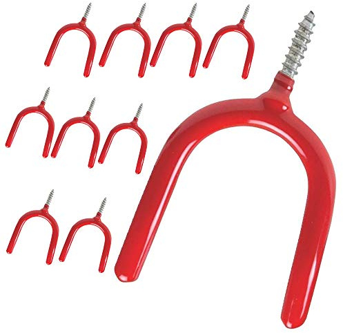 AIYoo Screw-in Hooks Storage Shed Garage Utility Hook,Red Pack of 10 | Multi-Purpose Hooks Set Heavy Duty Wall Mount Vinyl Coated Storage Household Hooks for Garden Tools Shovels Rakes