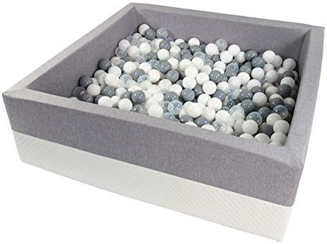 Rainbow Kids - XXL Luxus Bällebad Bällepool Bällebecken Spielbälle Kugelbad Bällchenbad Spielbecken Ball Bällepool (120x90x40 mit 400 Bällen)- Hellgrau-Weiss