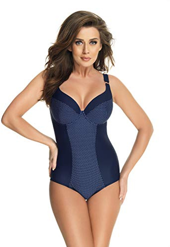 Selente My Secret attraktiva badkläder (Bikini/baddräkt) i stora storlekar (C-kopp till J-Cup) med fördelaktigt snitt, Baddräkt blå/vit packad, 85D