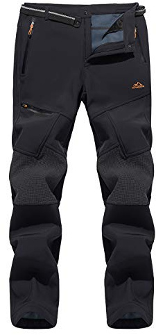 MAGCOMSEN Men's Black Cargo Trousers Size 36, Water Resistant, Warm, 4 Pockets, High Rise, Outdoor, Hiking, Camping, Mountaineering, Snowboarding