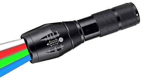 WESLITE 4 in 1 LED Taschenlampe mit Rot Grün Weiß Blau Licht, Mehrere Farben Outdoor Taktische Taschenlampe Signal Taschenlampen Zoombar für Astronomie Nachtsicht Wandern (4 Farben)