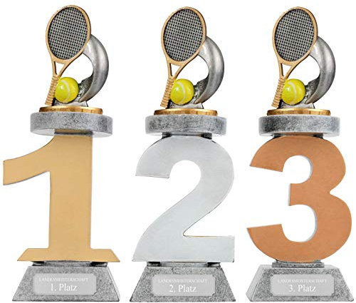 Pokal Tennis Set mit Platz 1, 2 und 3 Serie VILLON Trophöe mit Gravur