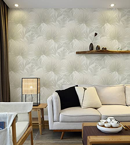 BUVU tapete 53x1000cm beige, Weiß, Blumentapete, Floral Blätter Design Optik Modern Vinyl