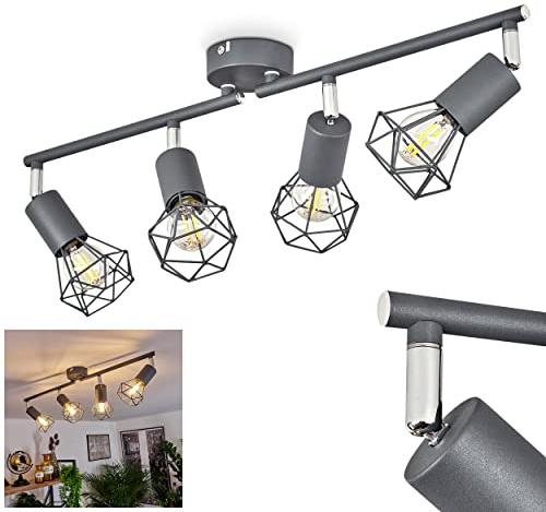 HOFSTEIN Deckenleuchte Baripada, verstellbare Deckenlampe aus Metall in Anthrazit/Chrom, Leuchte im Retro/Vintage-Design mit Lichteffekt durch Gitter-Optik, 4xE14, Wohnzimmer, Esszimmer, Schlafzimmer