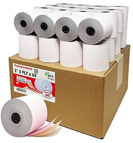 3-lagers 7,6 cm 165 cm (32 rullar) vit/kanarieös/rosa kolfritt kökspapper för TMU 220 BuyRegisterRolls (3-lagers 3 tum 65 fot)