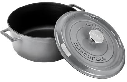Lava Serie Premium - Pentola rotonda in ghisa, 24 cm, colore: Grigio maiolica