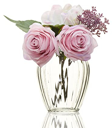 Ribbed Glass Small Posy Vase for Flowers, 13cm – Mini Sweet Pea Flower Vase for Roses, Tulip, Posy, Daffodil – Small Bud Container Glass Vases for Mothers Day