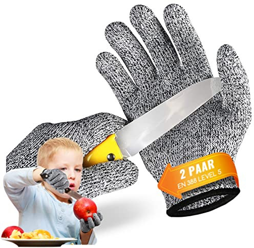 Migliore Wear 2 Paar Schnitzhandschuhe - Level 5 Schutz, Schnittfeste Handschuhe für Kinder und Jugendliche (3-14 Jahre)