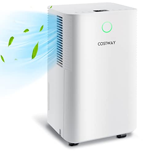 COSTWAY Deshumidificador 15L/Día,Depósito 2 L,hasta 15㎡, Temporizador 24 Horas, 2 Velocidades, Desagüe Automático o Manual,Seca Ropa, Dry Compact 3 Modos para Casa y Sótano (15L/Day)
