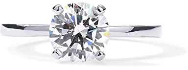 PAVOI Rhodium Plated Round Cut Solitare 1.5 CT Moissanite Engagement Ring for Women - Moissanite Wedding Band - Promise Rings