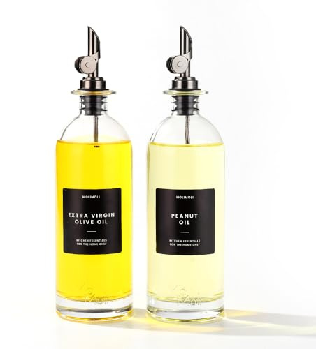 Molimoli Ölspender Flasche für Küche, Automatischer Ausgießer, Dünne Glasflasche für Küche, Olivenölkrug, | 2er-Set