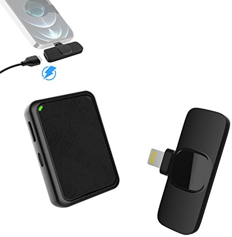 Wireless Lavalier Microfoni, Gimpro MB1(A) 2.4GHz Ios Senza Fili Lavali Microphone 1 Pulsante Mute e 3 Modalità De-Noise per il Vlog Youtube Tiktok,Wireless-Lavalier-Microfono-iPad-iPhone