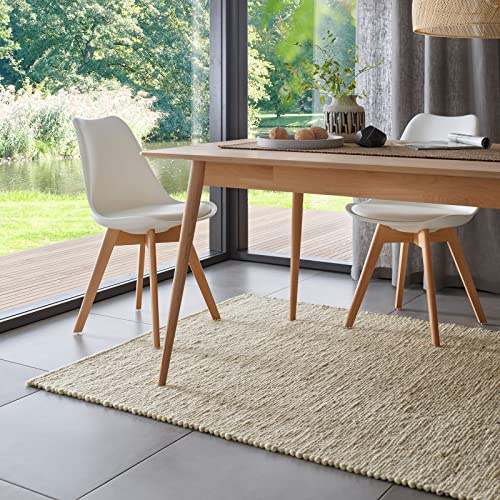 TacaHome Wollteppich Natur Handweb Teppich I Reine Schur-Wolle im Skandinavischen Design I Wohnzimmer Schlafzimmer Esszimmer Kinderzimer Büro | 70 x 130 cm Beige Meliert