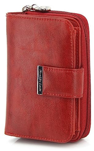 ekavale Geldbörse Damen Mittelgroß, Kompakte Portemonnaie-Damen aus Kunstleder mit Reissverschluss (Rot)