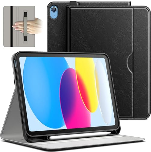 JETech Business Hülle für iPad (A16) 11./10. Gen, Schwarz | Für 2025/2022 Modell, PU-Lederdesign, Stifthalter & Tasche, Mehrwinkel-Betrachtung