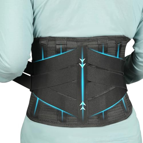 Oramuon Rückenstützgürtel mit 7 Metallstützen, Bequeme Rückenbandage für Herren und Damen, Rückengurt für zur unteren Rücken, LWS, Atmungsaktive Nierengurt für Arbeit und Sports