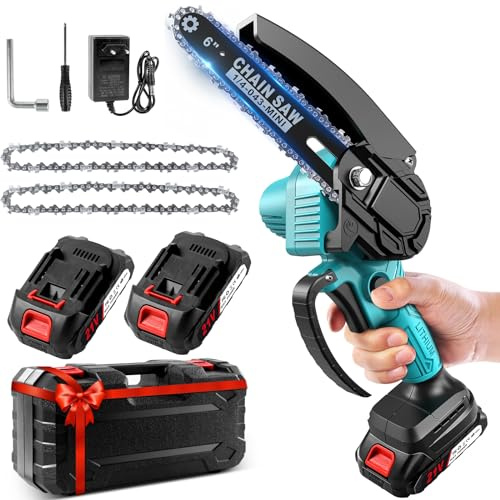 Marketo Motosierra Bateria, 4000mAh Mini Motosierra Bateria con 900 w Motor Sin Escobillas, 2 x 2,0 Ah Baterías & Cadena Reemplazable, Mini Motosierra Portátil para Podar Árboles de Jardinería