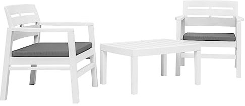 KATERYY 3-TLG. Garten-Essgruppe Weiß Kunststoff,