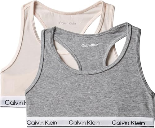 Calvin Klein Mädchen 2er Pack Bralettes mit Logobund, Mehrfarbig (Silverpeony/Greyheather), 10-12 Jahre