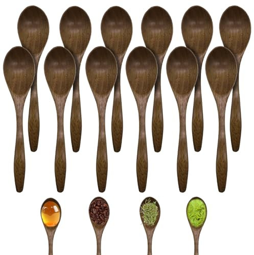 FloraMolly cuillere en bois 12pcs, cuillères à café en bois naturel set cuillère à café petite cuillère en bois fait à la main thé confiture crème glacée chocolat chaud