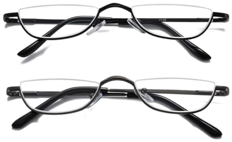 Hubeye 2 Pack Halbmond Lesebrille aus Metall für Damen und Herren Halbrahmen Lesehilfe Ultraleichte Federscharnier Schmal Sehhilfe 1.25