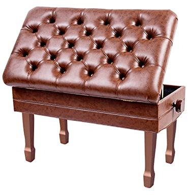 Klavierbank Aus Leder, Braune Duett-Klavierbank Mit Stauraum, Klavierhocker Aus Echtem Leder Für Instrumentaldarbietungen Und Übungen Für Erwachsene/Brown
