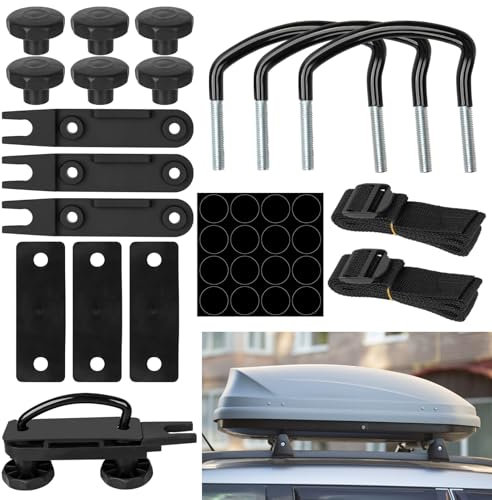 Fissaggio per Box da Tetto, 4 Pezzi Kit di Montaggio per Box da Tetto, Supporto da Parete a U Staffa Universale, con 8 Dadi Di Bloccaggio Per Impieghi Gravosi e 2 Bende, Larghezza Interna di 85mm