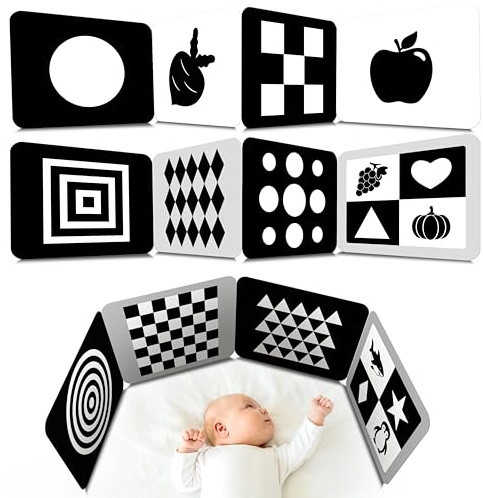 2 Tarjetas de Estimulación Visual para Bebés, Tarjetas Didácticas de Alto Contraste en Blanco y Negro, Doble Cara, Juego de Tarjetas Sensoriales de Desarrollo Montessori para Bebés Recién Nacidos