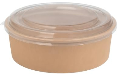 Arredo Chef Bol Salade Kraft 1300 ml Convercle en PET– Lot de 50 Bols Alimentaires en Carton Kraft Épais 320 g Anti-Graisse – Idéal Salades, Poké Bowls et Vente à Emporter