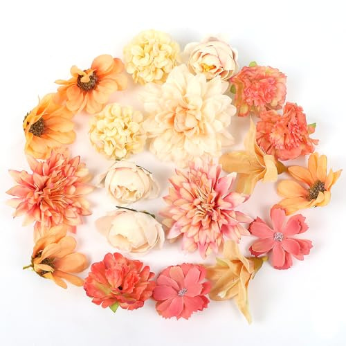 LARDUX 24 teste di fiori artificiali, decorazione di fiori finti in seta, colore arancione, mix sfuso per fai da te, matrimoni, feste, accessori per capelli, scrapbooking, decorazioni per la casa