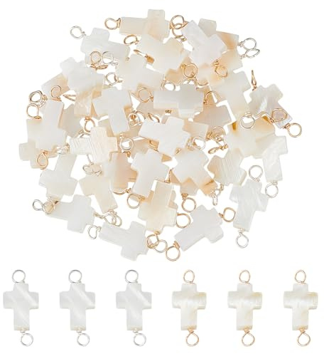 UNICRAFTALE 40 Piezas Cruz Blanca Natural de Concha de Agua Dulce Colgante de Pascua Punk para Collares Pulseras Pendientes Joyas, Metal no Precioso
