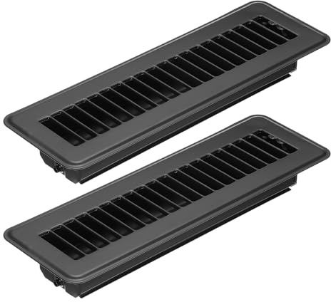 PATIKIL 10 X 2 Pulgadas Rejilla de Suelo, 2 Piezas Cubierta de Ventilación de Aire Resistente de Acero Ajustable Cubiertas de Ventilación Decorativas Fáciles de Ajustar, Negro