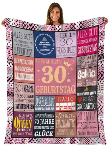 DigiNutz 30. Geburtstagsgeschenk für Frauen, Kuscheldecke 150x130 cm Geburtstagsgeschenk für Mädchen, Ehefrau, Mama, Oma, Freundin,Kollegin, Geschenk 30. Geburtstag Frauen.