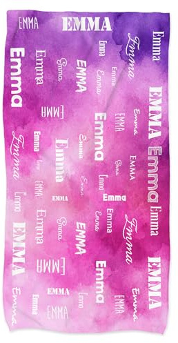 Herz & Heim® Handtuch personalisierbar mit Wunschname in Typografie Muster (Pink-Lila, M)