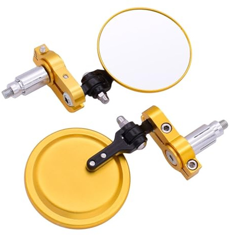 Rynplex Universal Motorrad Griff Spiegel Aluminium Bar End Rückspiegel 530 EXC -R 525EXR-W GSF600 Bandit GS1000 Verstellbare Motorradspiegel(Gold)