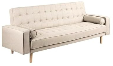 Shiito | Modelo Pink JC - Sofá Cama 3 plazas Convertible | Diseño Capitoné tapizado con Tela Color Beige - 212x90x96 cm