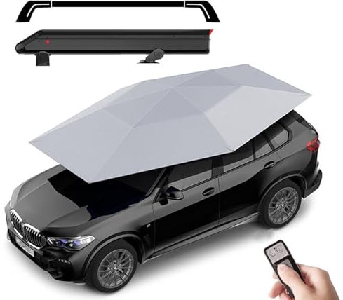 Tente Automatique Pour Auto-Carport Amovible Pliable+Barre Transversale-3,8×2,7m Protection De Voiture Protection Solaire Couverture De Rideau Soleil Pour Voiture Avec Télécommande